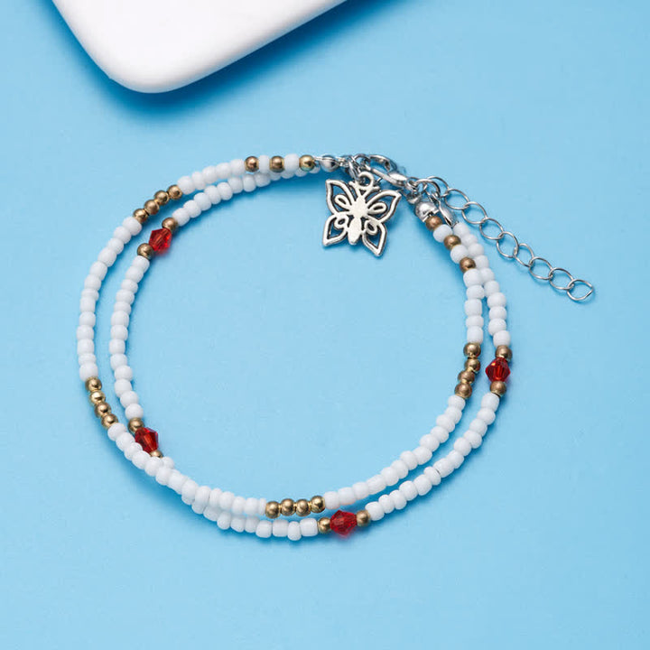 Olivenorma Butterfly Pendant Rice Beads Multi-layer Anklet - image 5