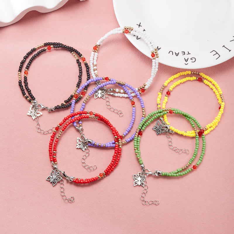 Olivenorma Butterfly Pendant Rice Beads Multi-layer Anklet - image 19