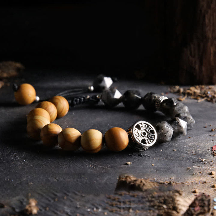 Olivenorma "Gods" Natural Crystal Beaded Bracelet - God of Time (Picture Jasper & Black Amphibole) - 17-18cm - image 18