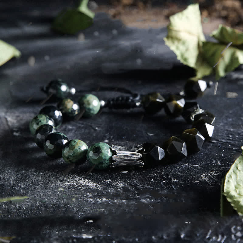 Olivenorma "Gods" Natural Crystal Beaded Bracelet - God of the Earth (African Turquoise&Obsidian) - 17-18cm - image 12