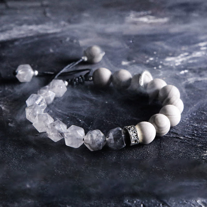 Olivenorma "Gods" Natural Crystal Beaded Bracelet - God of the Moon (Clear Crystal & Grey Jasper) - 17-18cm - image 0