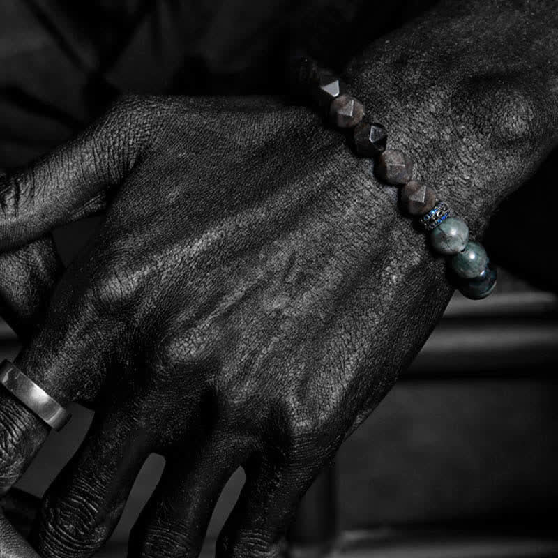 Olivenorma Hawk's Eye Quartz Silver Obsidian Beaded Bracelet - image 6