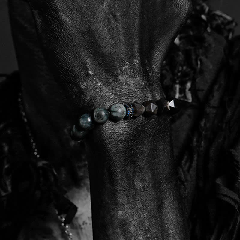Olivenorma Hawk's Eye Quartz Silver Obsidian Beaded Bracelet - image 3