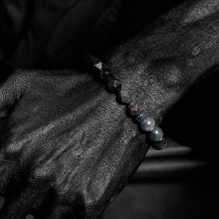 Olivenorma Hawk's Eye Quartz Silver Obsidian Beaded Bracelet - image 4