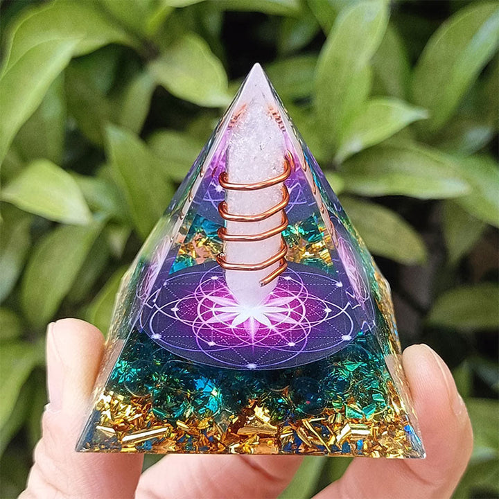 Olivenorma "The light of life" - White Crystal & Blue Glaze Orgone Pyramid - image 2