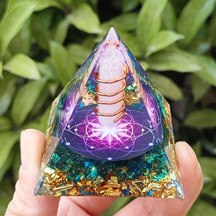Olivenorma "The light of life" - White Crystal & Blue Glaze Orgone Pyramid - White Crystal & Blue Glaze - image 0