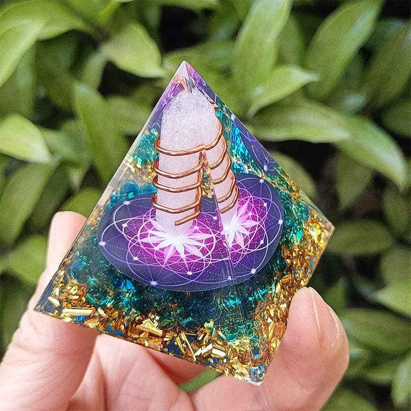 Olivenorma "The light of life" - White Crystal & Blue Glaze Orgone Pyramid - image 1