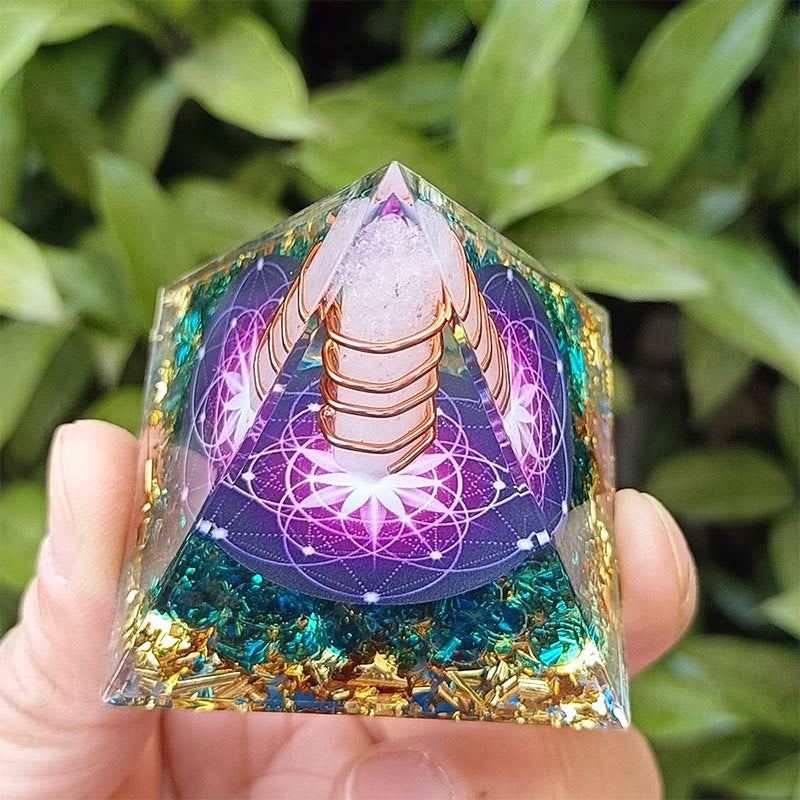 Olivenorma "The light of life" - White Crystal & Blue Glaze Orgone Pyramid - image 3