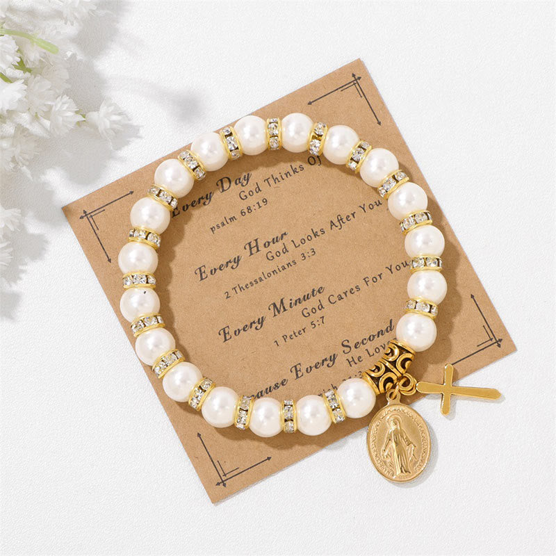 Olivenorma Christian Cross White Shell Bead Bracelet - White Nacre - image 0