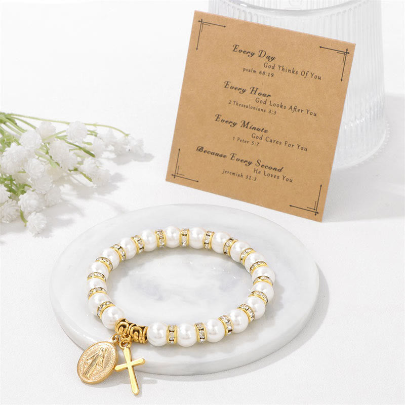 Olivenorma Christian Cross White Shell Bead Bracelet - image 2