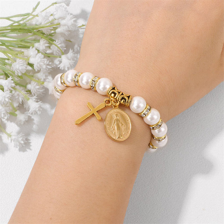 Olivenorma Christian Cross White Shell Bead Bracelet - image 1