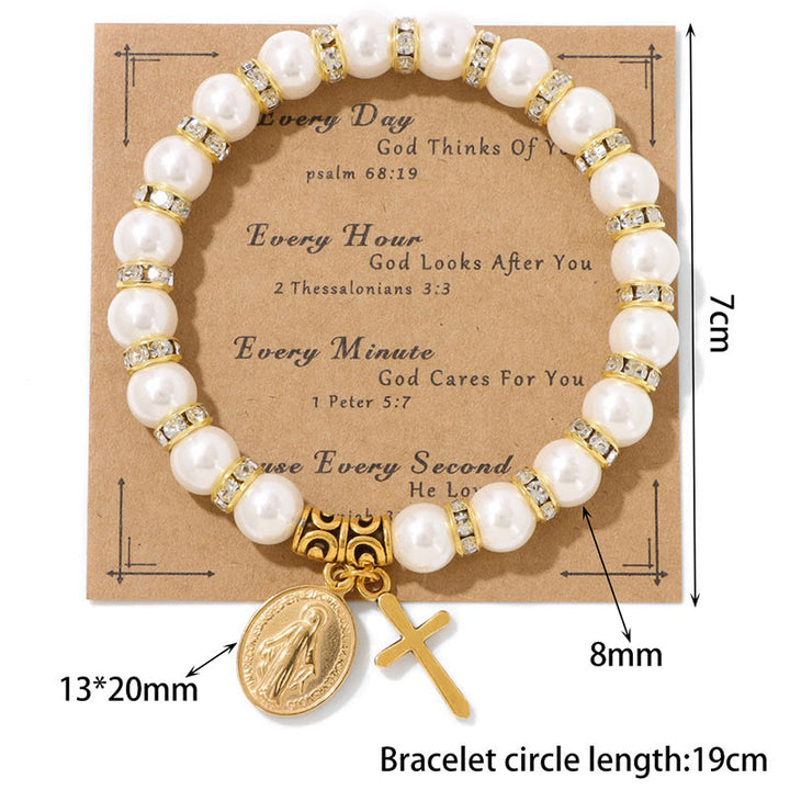 Olivenorma Christian Cross White Shell Bead Bracelet - image 3