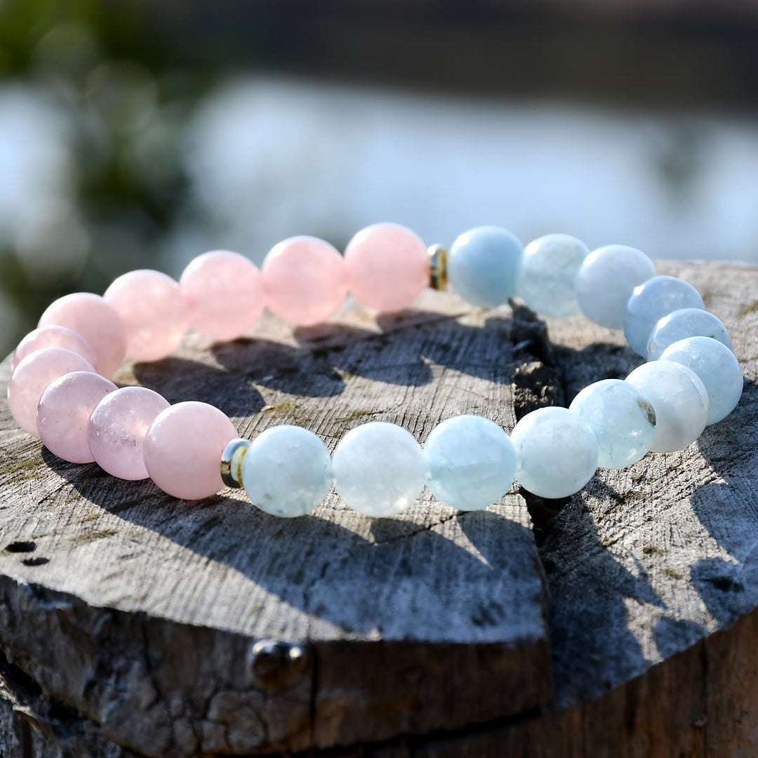 Olivenorma Natural Rose Quartz Aquamarine Beaded Elastic Bracelet - image 4