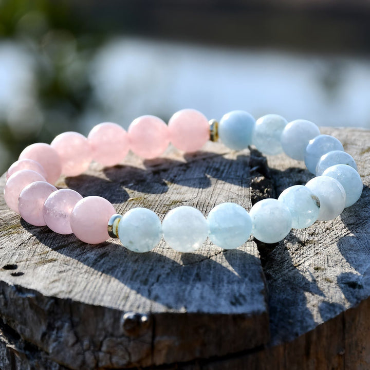 Olivenorma Natural Rose Quartz Aquamarine Beaded Elastic Bracelet - image 4