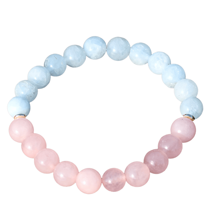 Olivenorma Natural Rose Quartz Aquamarine Beaded Elastic Bracelet - image 5