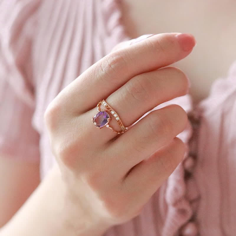 Olivenorma Amethyst Sugar Cube Wave Design Ring - image 2