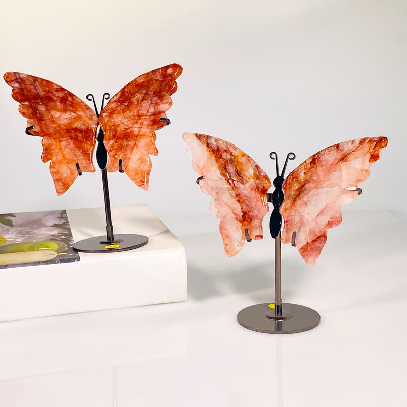 Olivenorma Red Hematoid Fire Quartz Butterfly Carving Gemstone Decoration - Fire Quartz - image 0