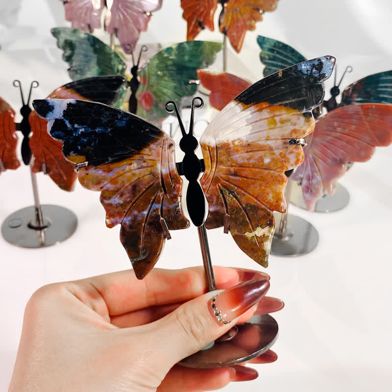 Olivenorma Natural Ocean Jasper Butterfly Carving Gemstone Decoration - image 3