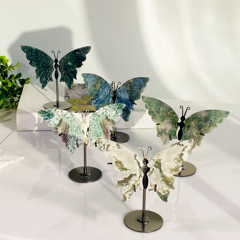 Olivenorma Natural Moss Agate Butterfly Carving Gemstone Decoration - image 2