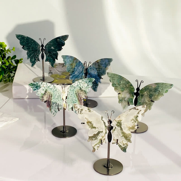 Olivenorma Natural Moss Agate Butterfly Carving Gemstone Decoration - image 2