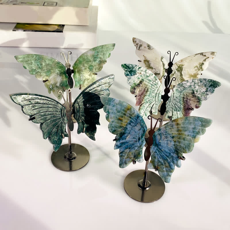 Olivenorma Natural Moss Agate Butterfly Carving Gemstone Decoration - image 7