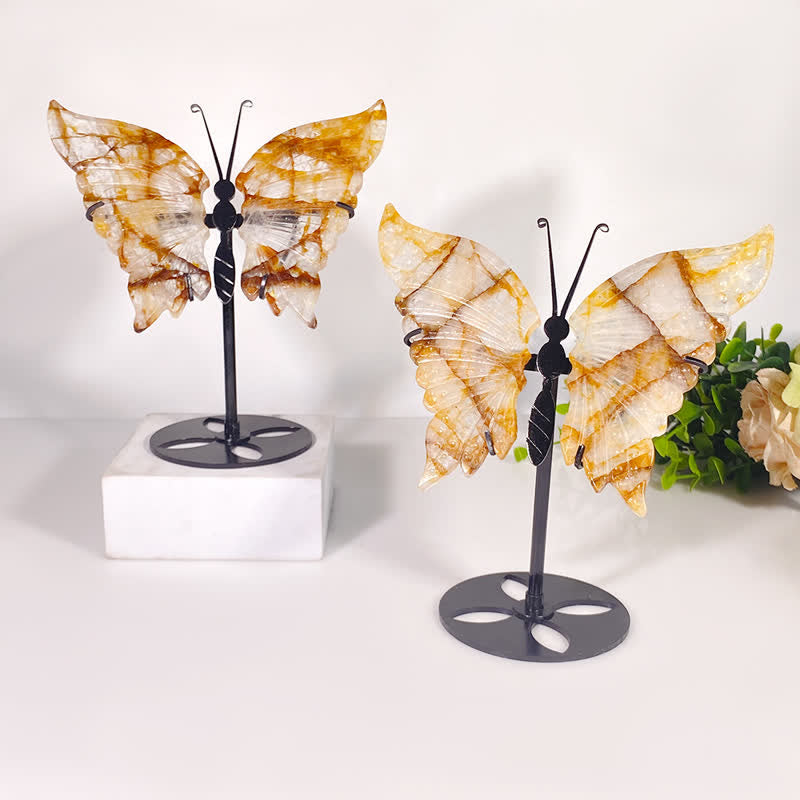 Olivenorma Yellow Hematoid Quartz Butterfly Carving Gemstone Decoration - image 1