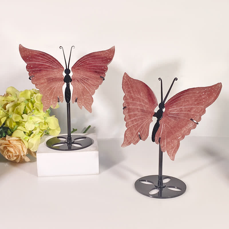 Olivenorma Natural Strawberry Quartz butterfly Carving Gemstone Decoration - image 2