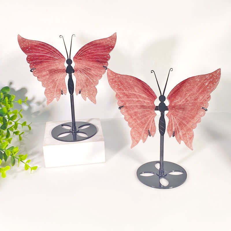 Olivenorma Natural Strawberry Quartz butterfly Carving Gemstone Decoration - Strawberry Quartz - image 0