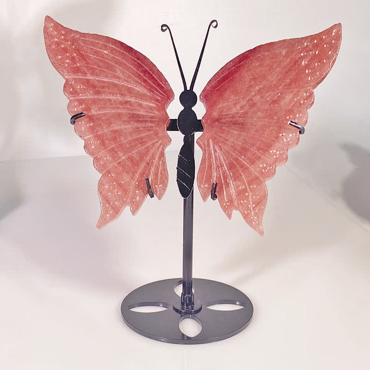 Olivenorma Natural Strawberry Quartz butterfly Carving Gemstone Decoration - image 3