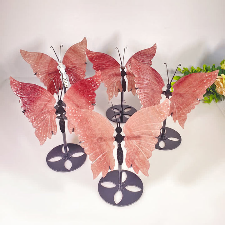 Olivenorma Natural Strawberry Quartz butterfly Carving Gemstone Decoration - image 1