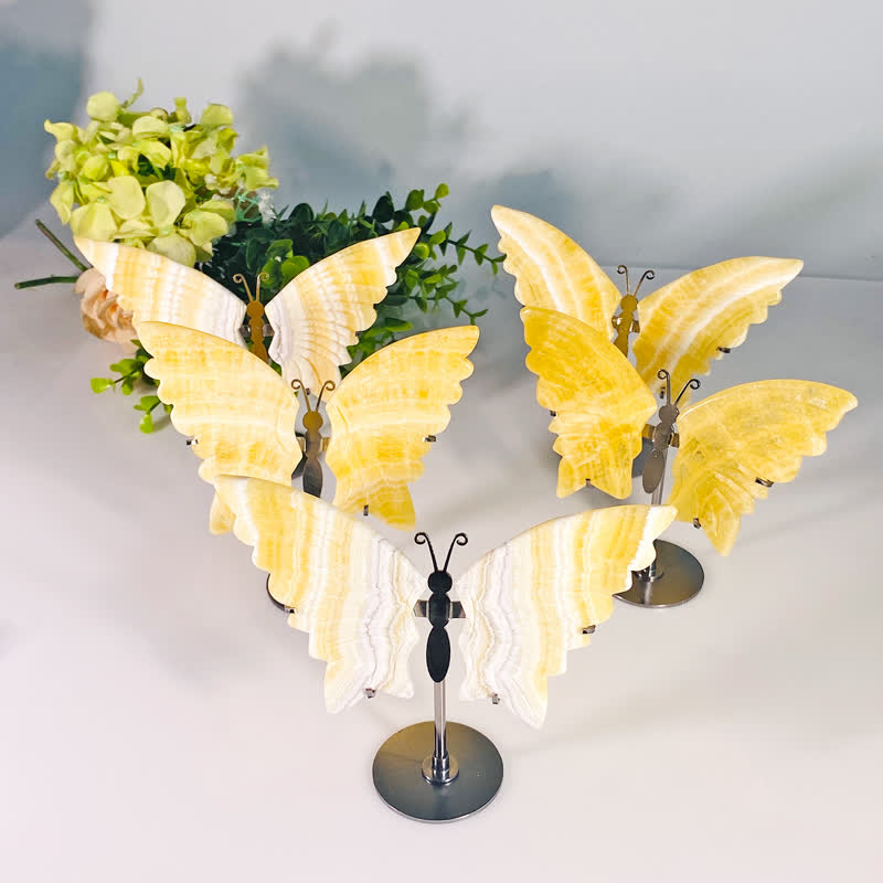 Olivenorma Natural Yellow Calcite Butterfly Carving Gemstone Decoration - image 3