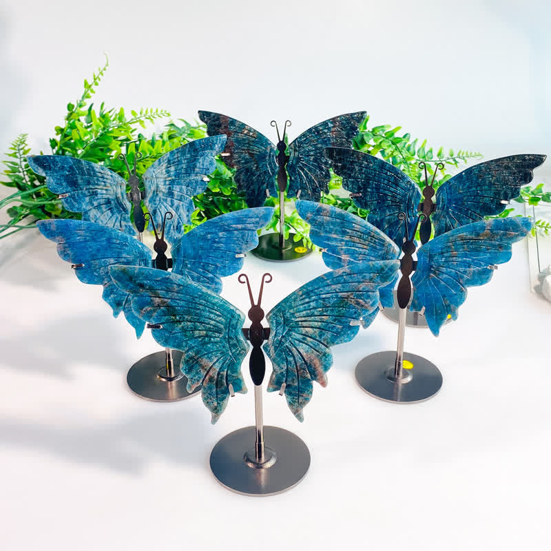 Olivenorma Natural Blue Apatite Butterfly Carving Gemstone Decoration - image 1