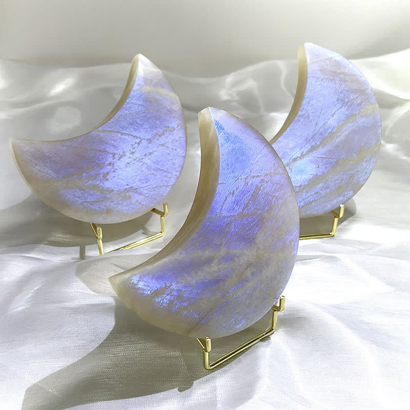 Olivenorma 1PC Natural Moonstone Moon Carving Craft Gemstone Decoration - Size 7: 11*7cm(340-360g) - image 0