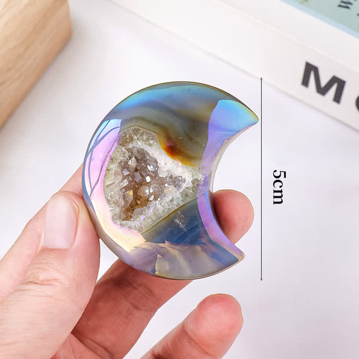 Olivenorma Electroplated Agate Geode Moon Shape Carved Gemstone Decoration - image 7