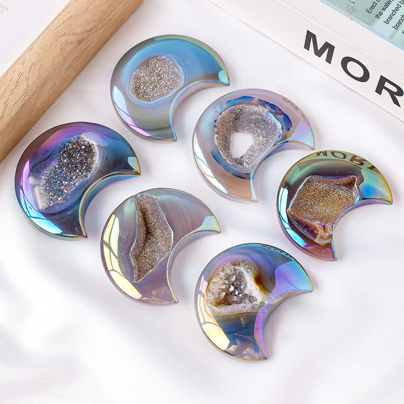 Olivenorma Electroplated Agate Geode Moon Shape Carved Gemstone Decoration - Agate - image 0
