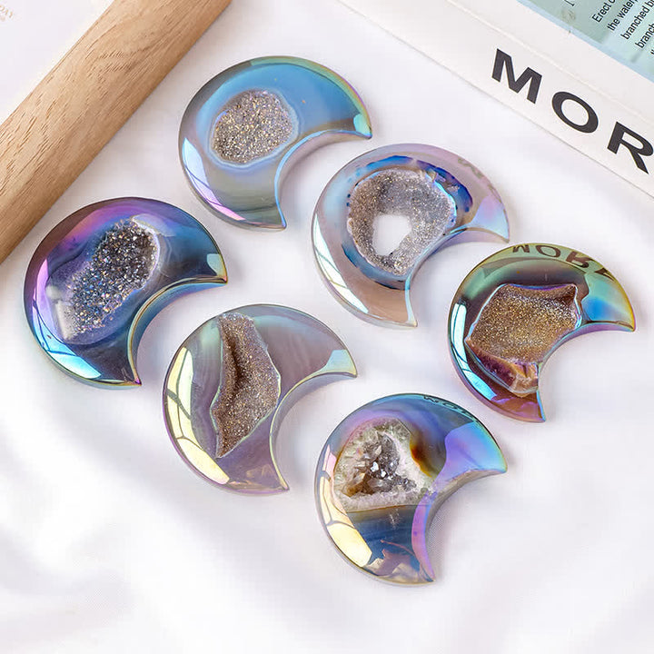 Olivenorma Electroplated Agate Geode Moon Shape Carved Gemstone Decoration - Agate - image 0