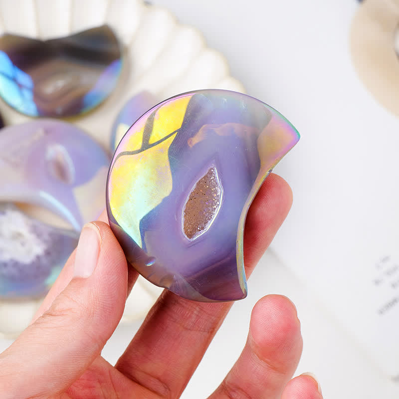 Olivenorma Electroplated Agate Geode Moon Shape Carved Gemstone Decoration - image 2