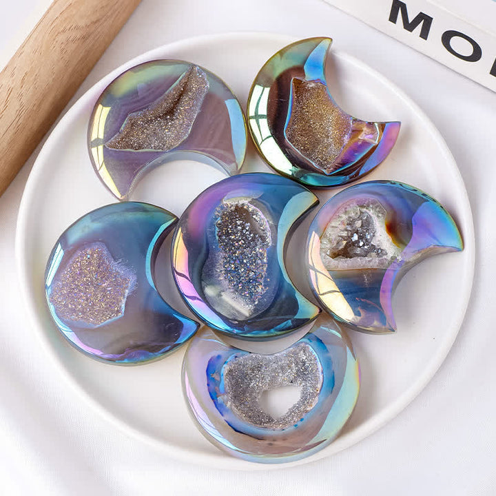 Olivenorma Electroplated Agate Geode Moon Shape Carved Gemstone Decoration - image 4