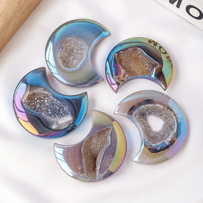 Olivenorma Electroplated Agate Geode Moon Shape Carved Gemstone Decoration - image 5