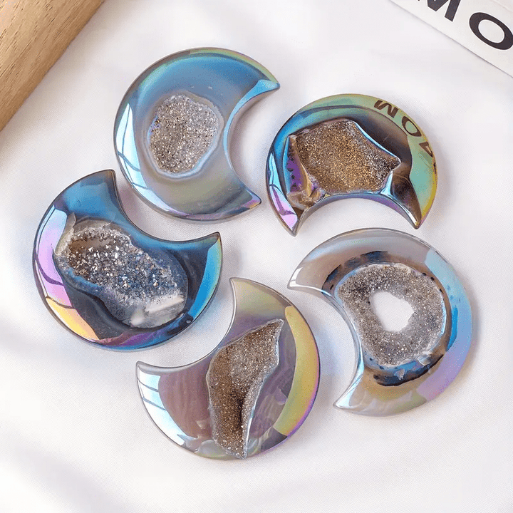 Olivenorma Electroplated Agate Geode Moon Shape Carved Gemstone Decoration - image 5