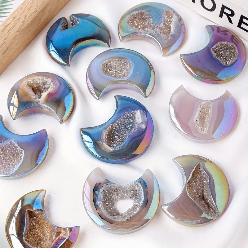 Olivenorma Electroplated Agate Geode Moon Shape Carved Gemstone Decoration - image 6