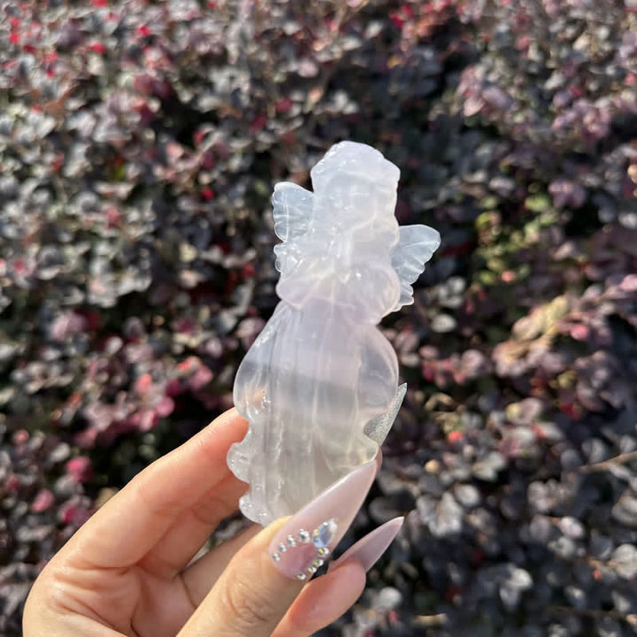 Olivenorma White Gypsum Baby Angel Carving Gemstone Decoration - image 1