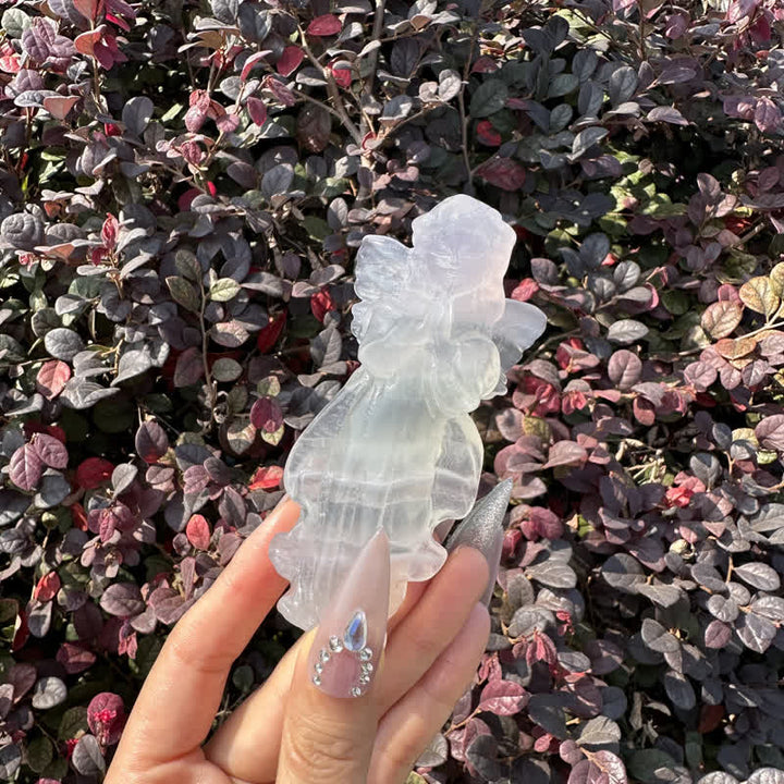 Olivenorma White Gypsum Baby Angel Carving Gemstone Decoration - image 6