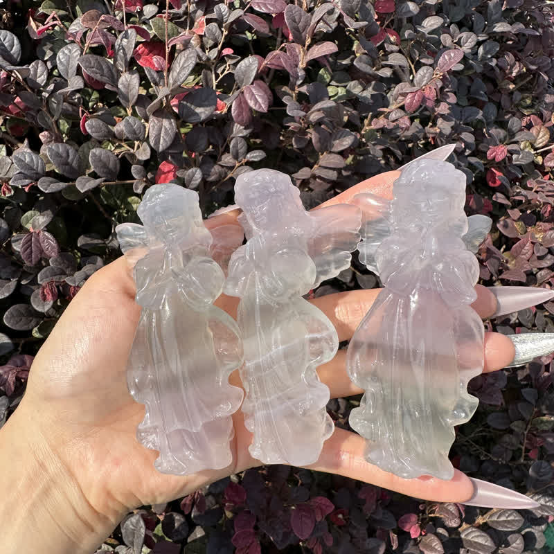 Olivenorma White Gypsum Baby Angel Carving Gemstone Decoration - image 7