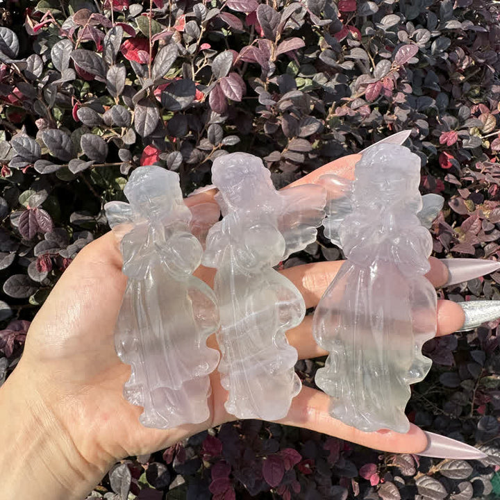 Olivenorma White Gypsum Baby Angel Carving Gemstone Decoration - image 7