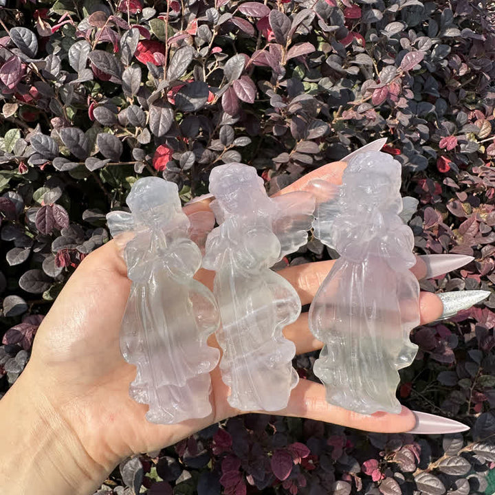 Olivenorma White Gypsum Baby Angel Carving Gemstone Decoration - image 5
