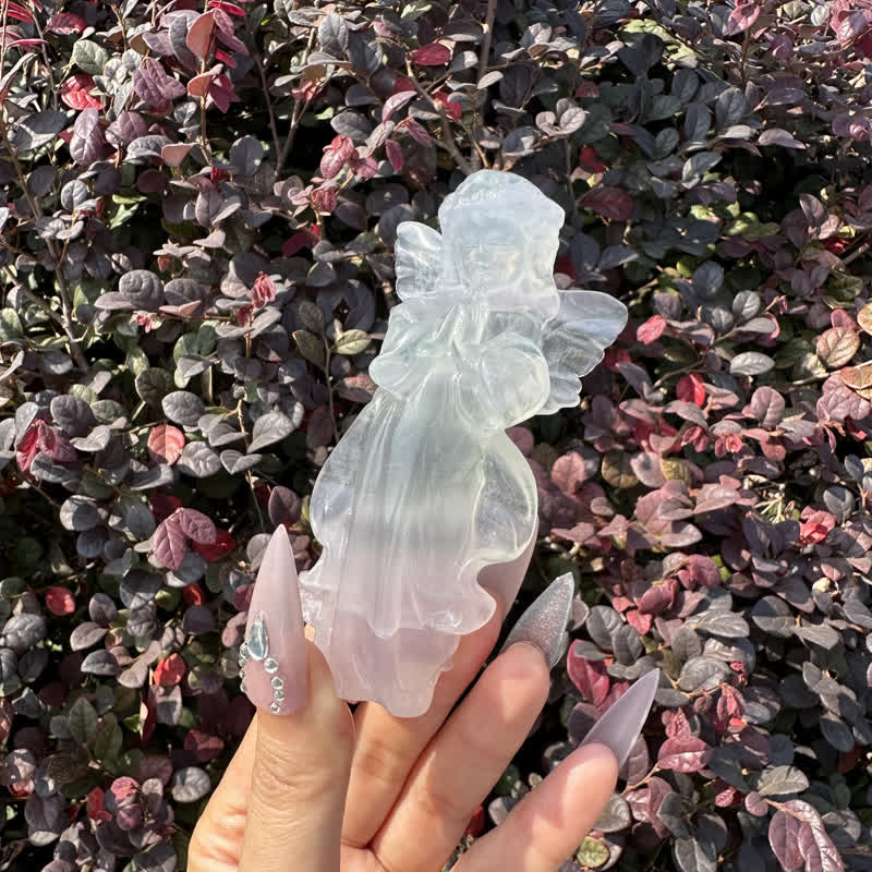 Olivenorma White Gypsum Baby Angel Carving Gemstone Decoration - image 4