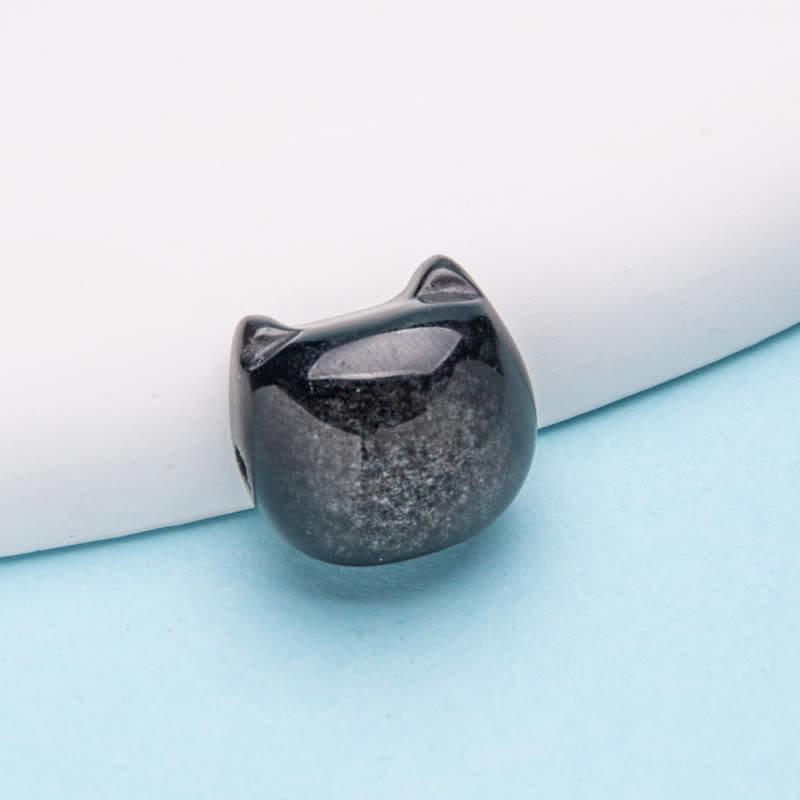 Olivenorma Natural Crystal 2cm Kitten Head Carving Gemstone Decoration - Silver Obsidian - image 5