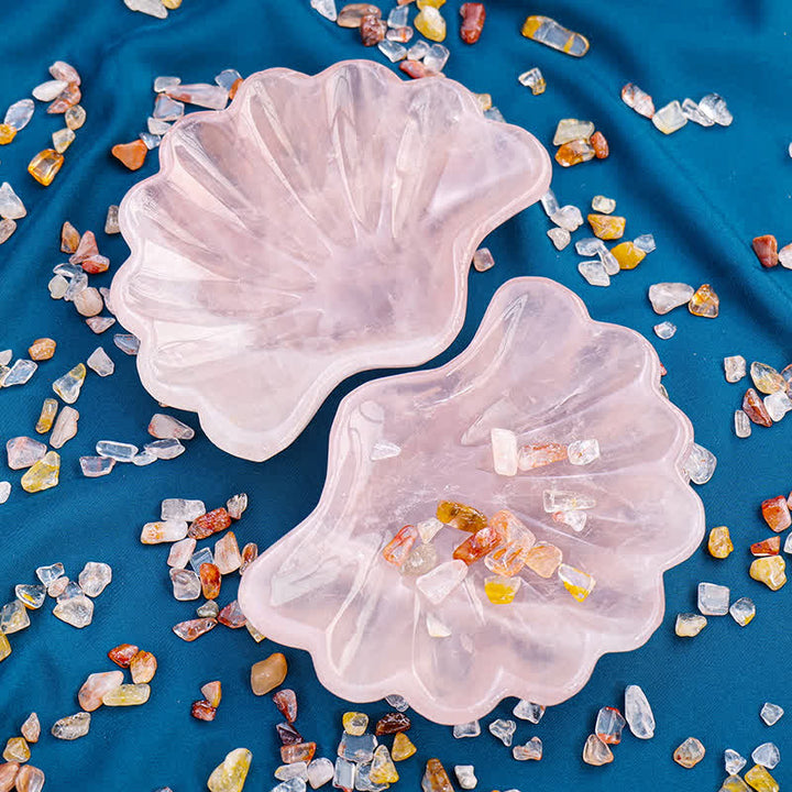 Olivenorma Rose Quartz Shell Carving Ornaments Crystal Bowl - Rose Quartz - image 0
