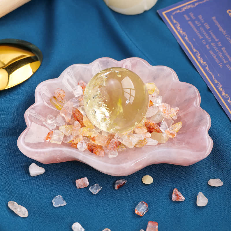 Olivenorma Rose Quartz Shell Carving Ornaments Crystal Bowl - image 1